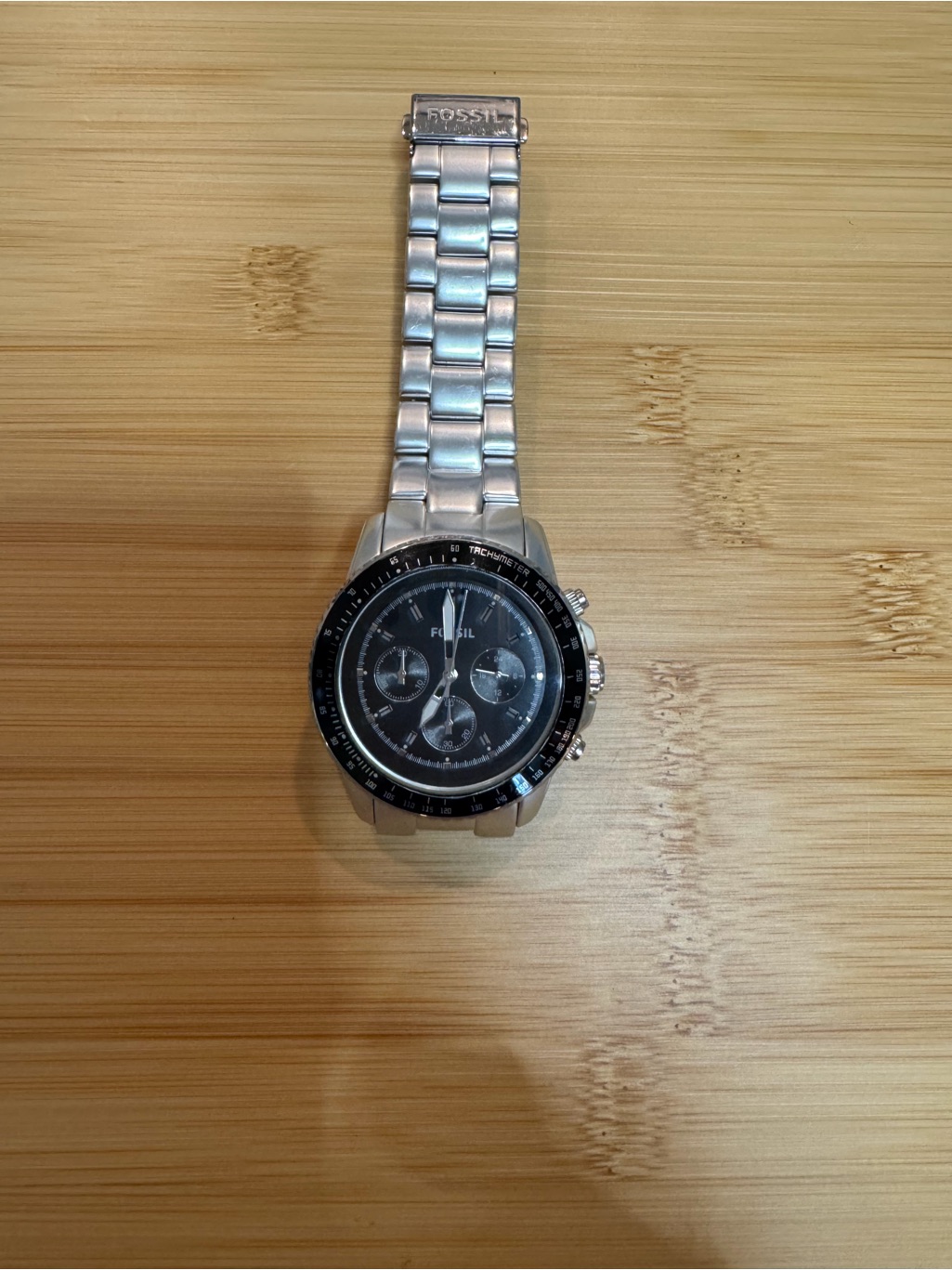 Fossil Silver Stainless Steel Watch With Black Dial